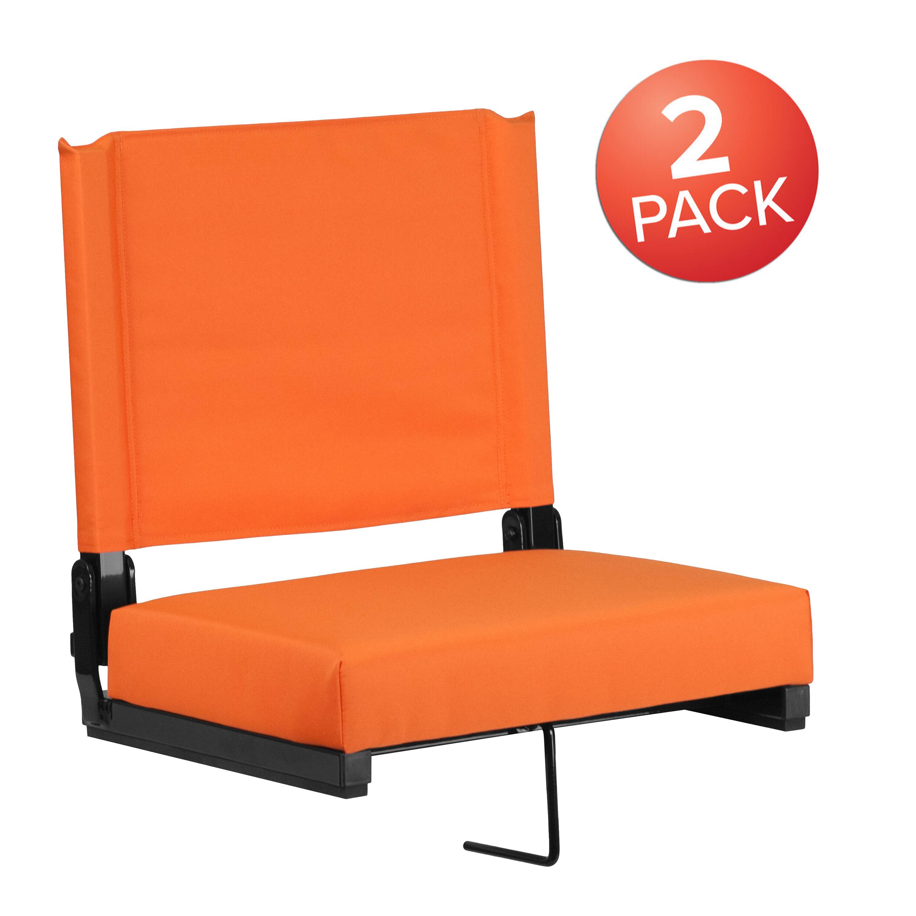Alt View 1. Emma + Oliver - Set of 2 500 lb. Rated Lightweight Stadium Chair with Ultra-Padded Seat - Orange.