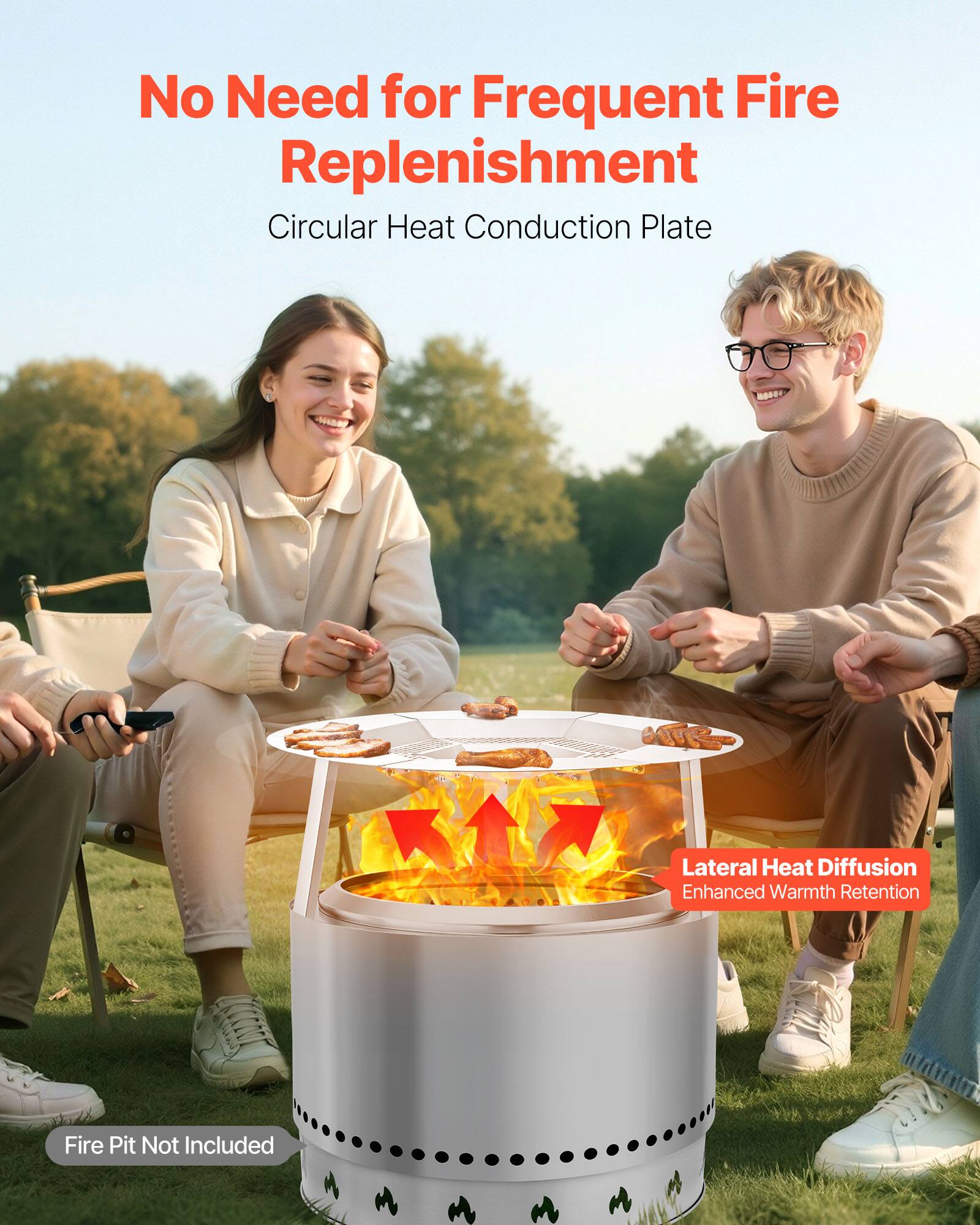 No Need for Frequent Fire Replenishment  
Circular Heat Conduction Plate  
Lateral Heat Diffusion  
Enhanced Warmth Retention  
Fire Pit Not Included