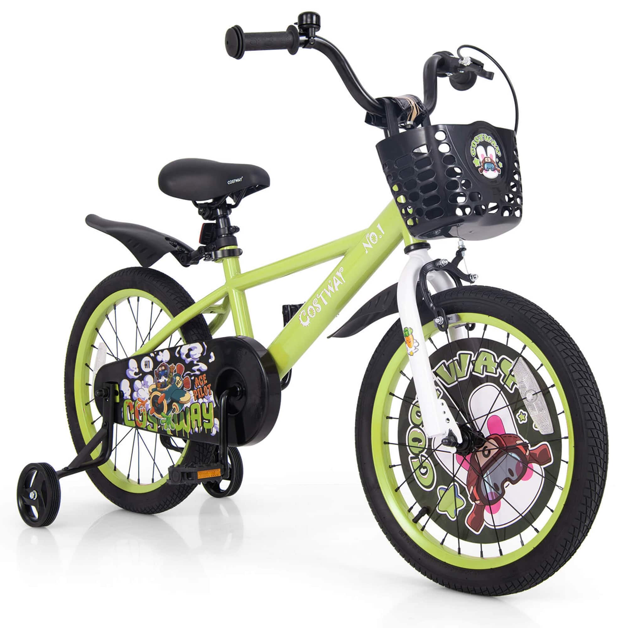 "Costway - 18"" Kid's Bike for 4-8 with Height-Adjustable Handlebar & Saddle Handbrake - Green" price history on PriceWatchPro