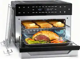 Beelicious - 32 QT Large Air Fryer Oven, Rotisserie, Dehydrator, 19-in-1 Countertop Oven Combo, 6 Accessories - Black