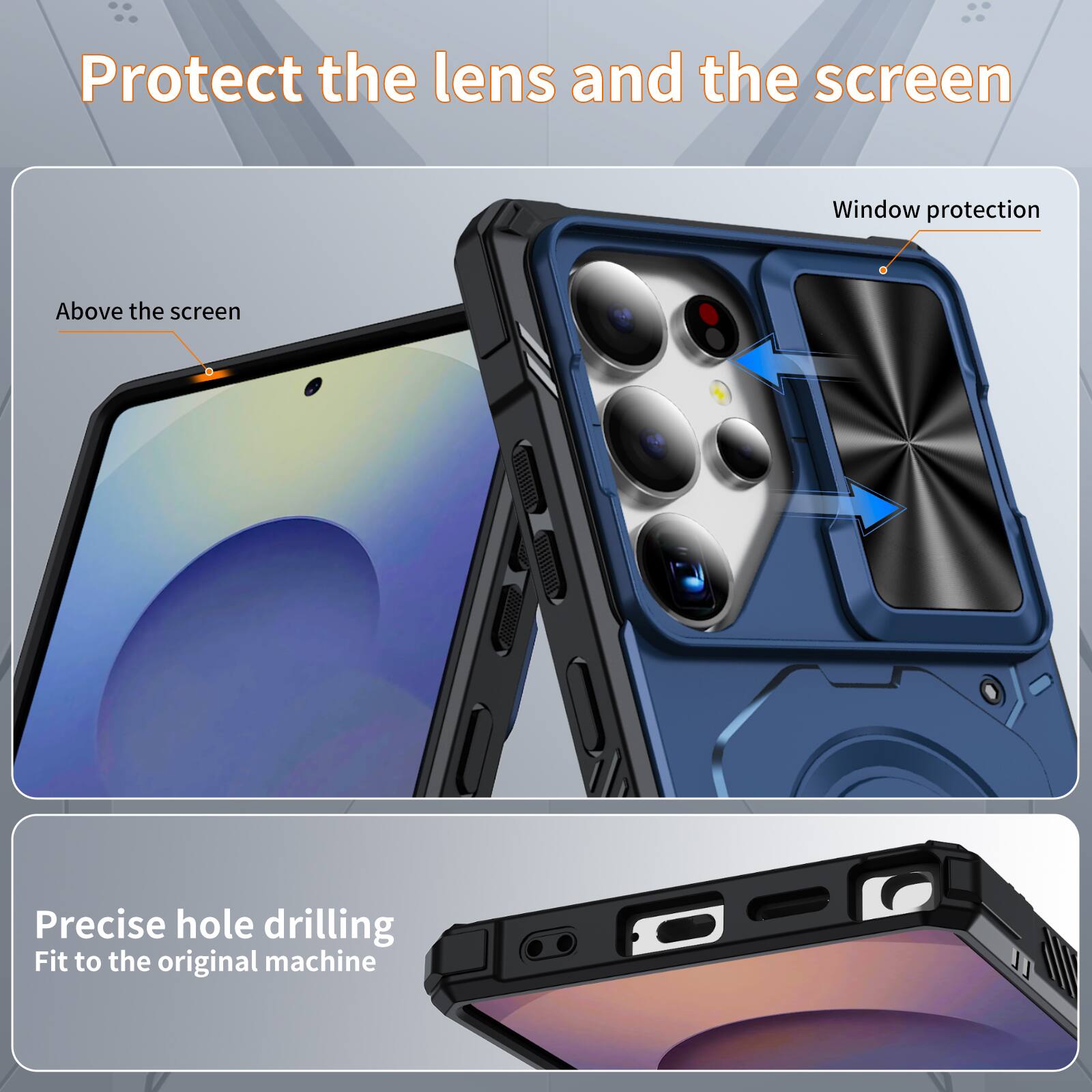Protect the lens and the screen

Window protection

Above the screen

Precise hole drilling

Fit to the original machine