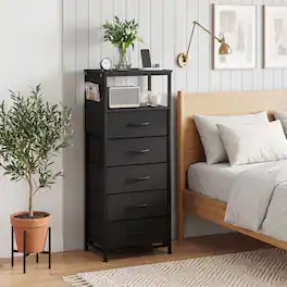 WELLFOR - 39" Modern Nightstand with Integrated Charging Station - Black