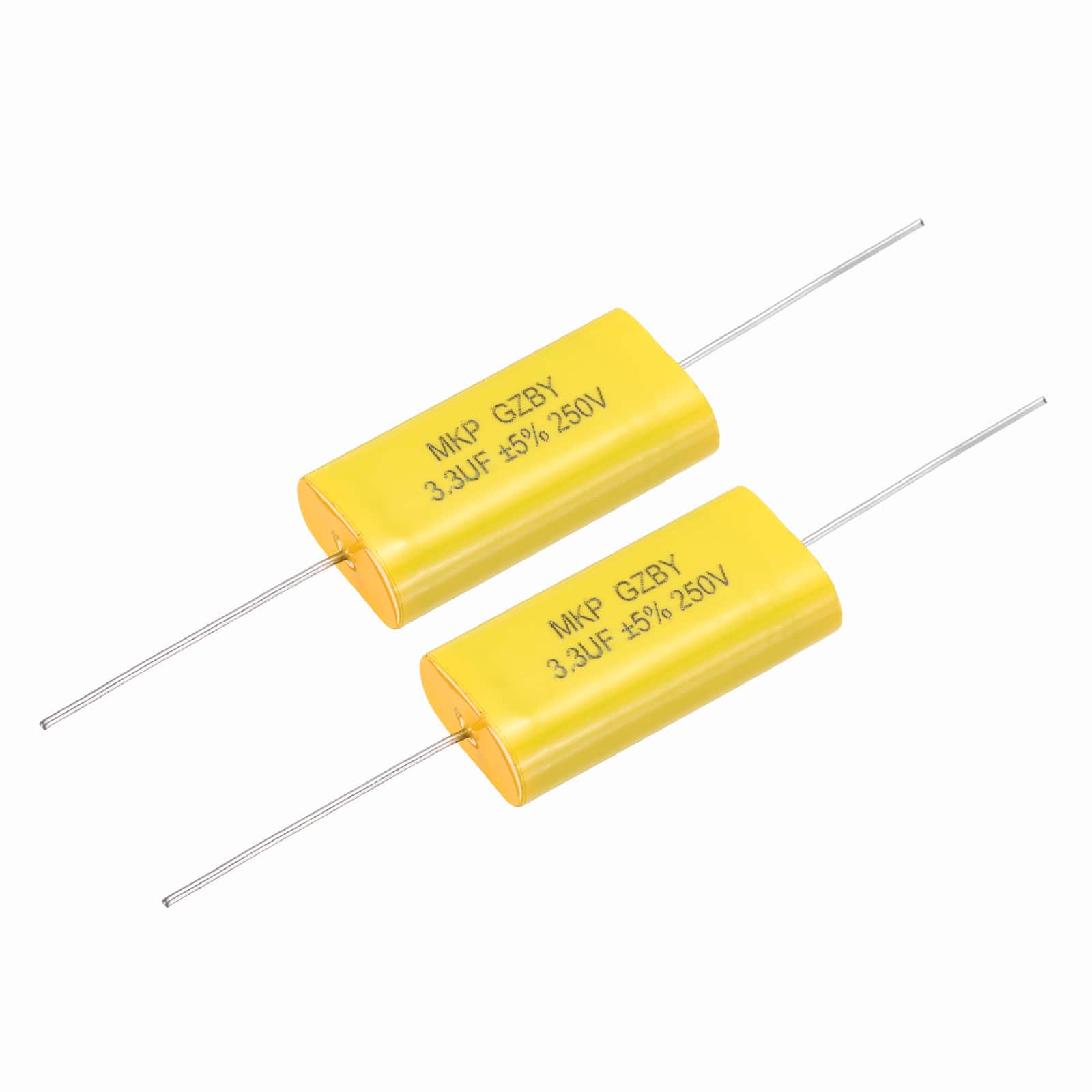 Unique Bargains - 2pcs 3.3uF Frequency Divider Capacitor, 250V Audio Speaker Crossover Non-Polarity Polypropylene MKP Film Capacitor - Yellow price history on PriceWatchPro