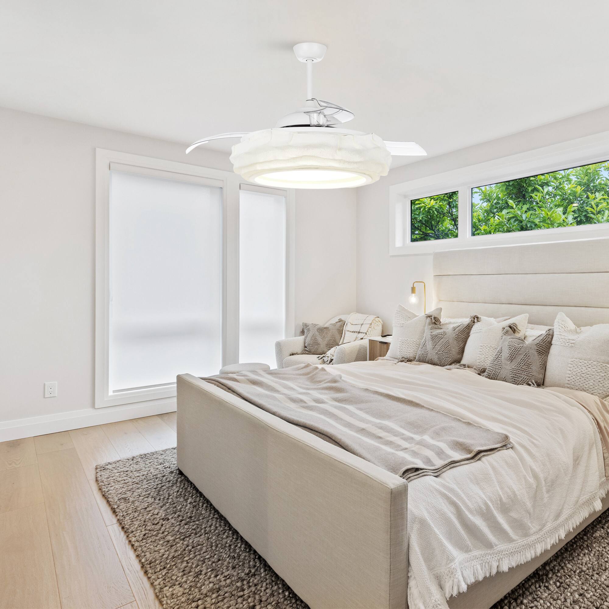 Back. Parrot Uncle - 52" Coastal White Metal Fandelier Smart Ceiling Fans with Lights and Remote, App Control, Voice Control - White.