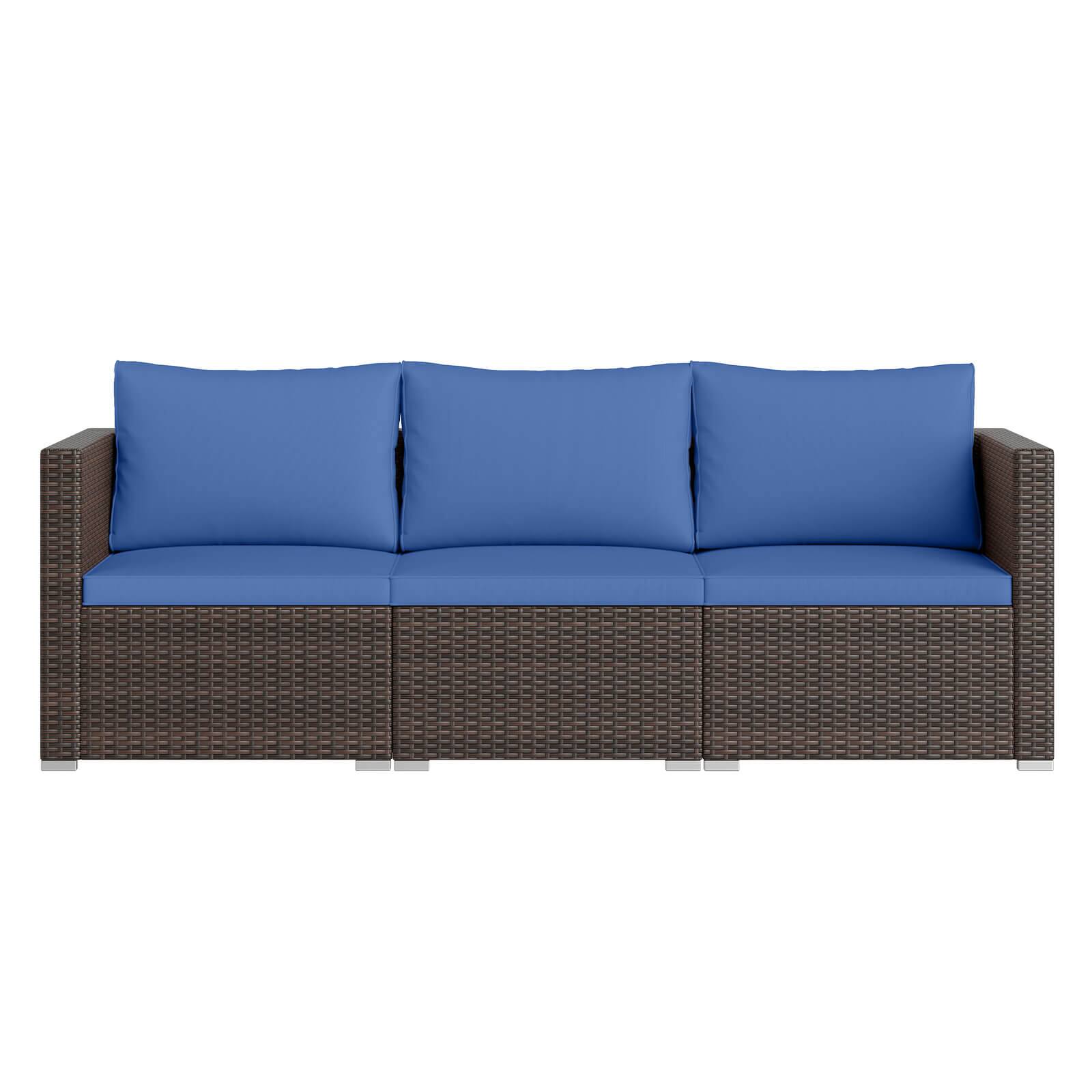 Alt View 9. Costway - Costway 3PCS Patio Sectional Sofa Set with Right Arm Sofa & Left Arm Sofa, Soft Cushions - Navy + Mix Brown.