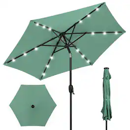 Best Choice Products - 7.5ft Outdoor Solar Patio Umbrella for Deck, Pool w/ Tilt, Crank, LED Lights - Seaglass