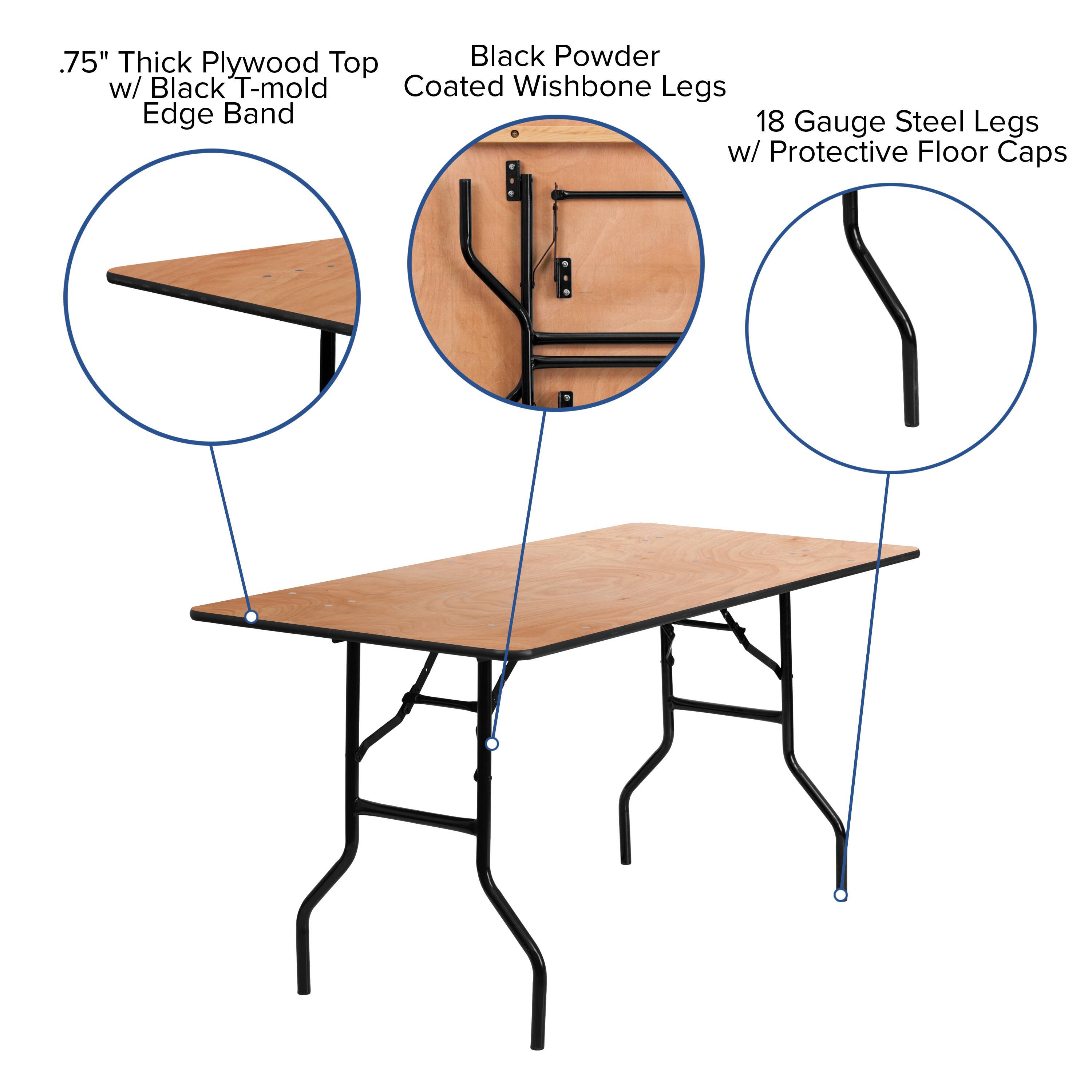 Alt View 14. Alamont Home - 5-Foot Rectangular Wood Folding Banquet Table with Clear Coated Finished Top - Natural.