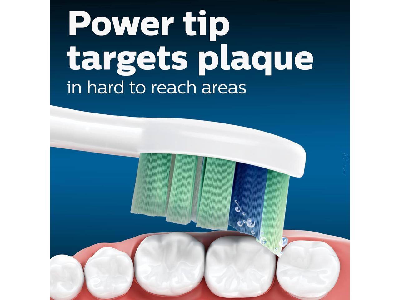 Power tip targets plaque in hard to reach areas