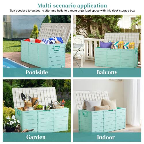 Multi-scenario application

Say goodbye to outdoor clutter and hello to a more organized space with this deck storage box

Poolside  
Balcony  
Garden  
Indoor