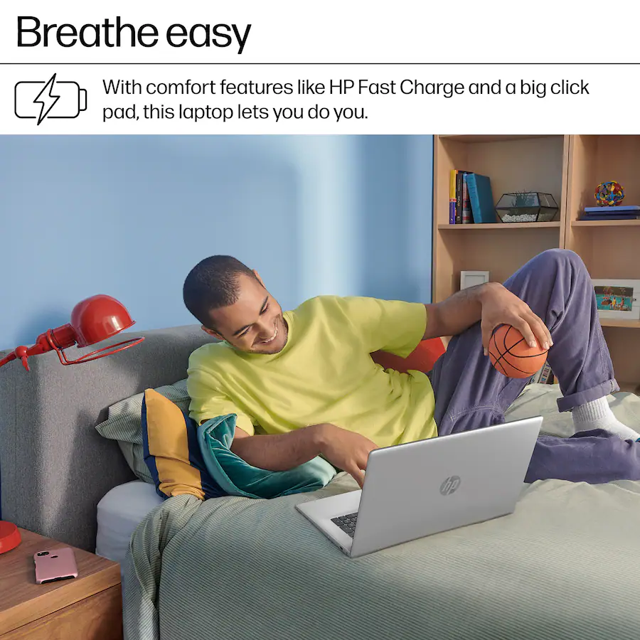 Respira tranquilo con funciones cómodas como HP Fast Charge y un gran panel de clic, esta computadora portátil te permite hacerlo tú mismo.