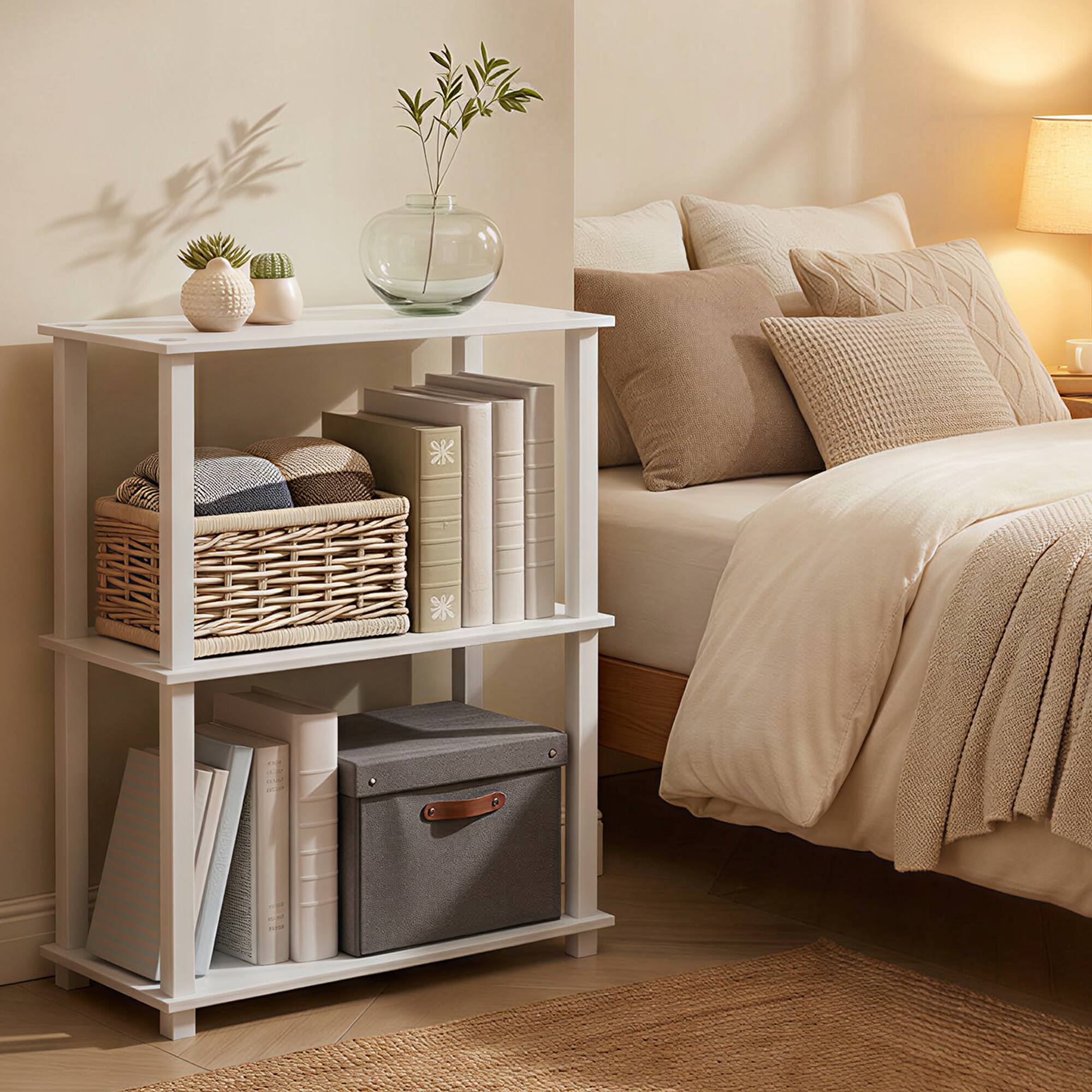 Alt View 2. Furinno - TURN-S-TUBE Storage Shelves, 3-Tier Book Shelf, Corner Shelf, Toolless Open Frame Standing Shelves - White/White.