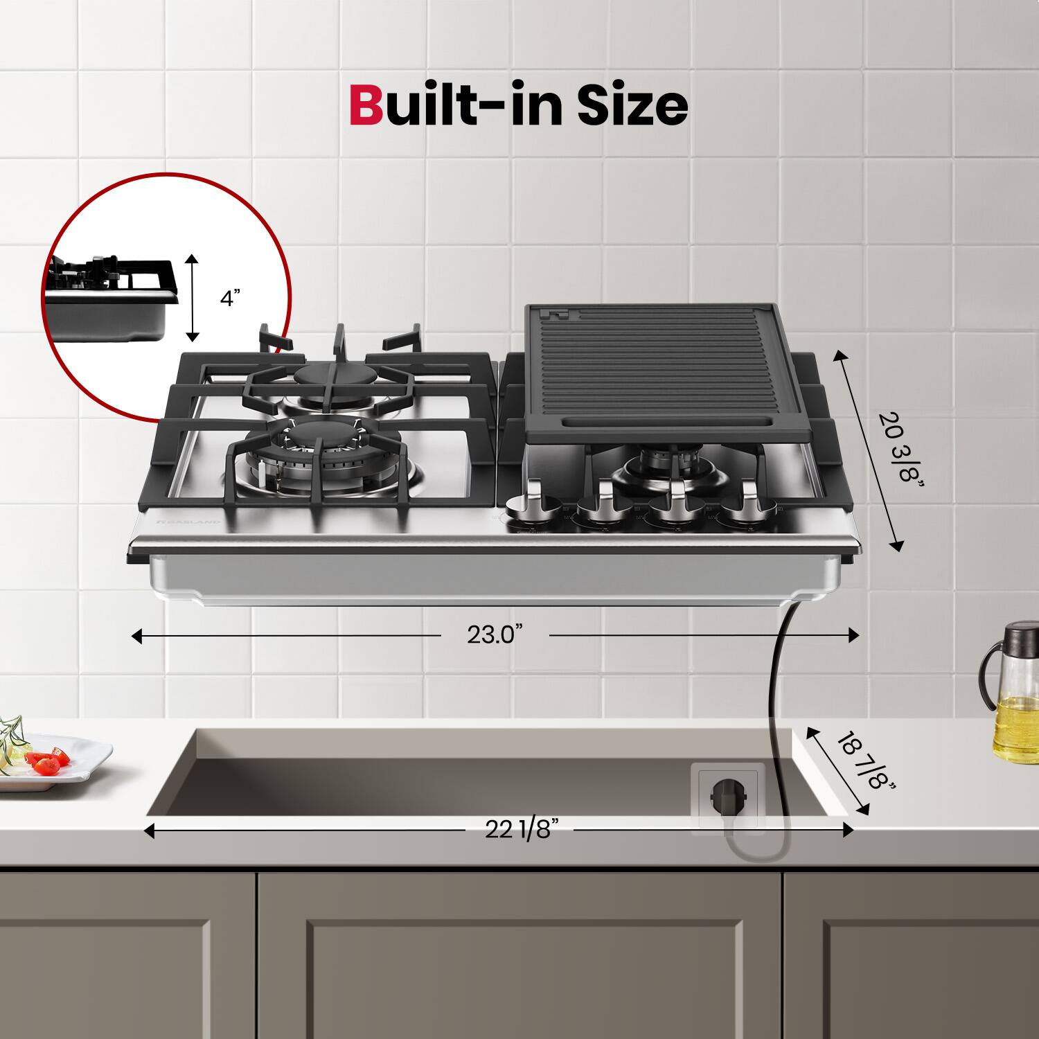 Built-in Size

- Width: 23.0"
- Depth: 22 1/8"
- Height: 20 3/8"
- Clearance: 4"