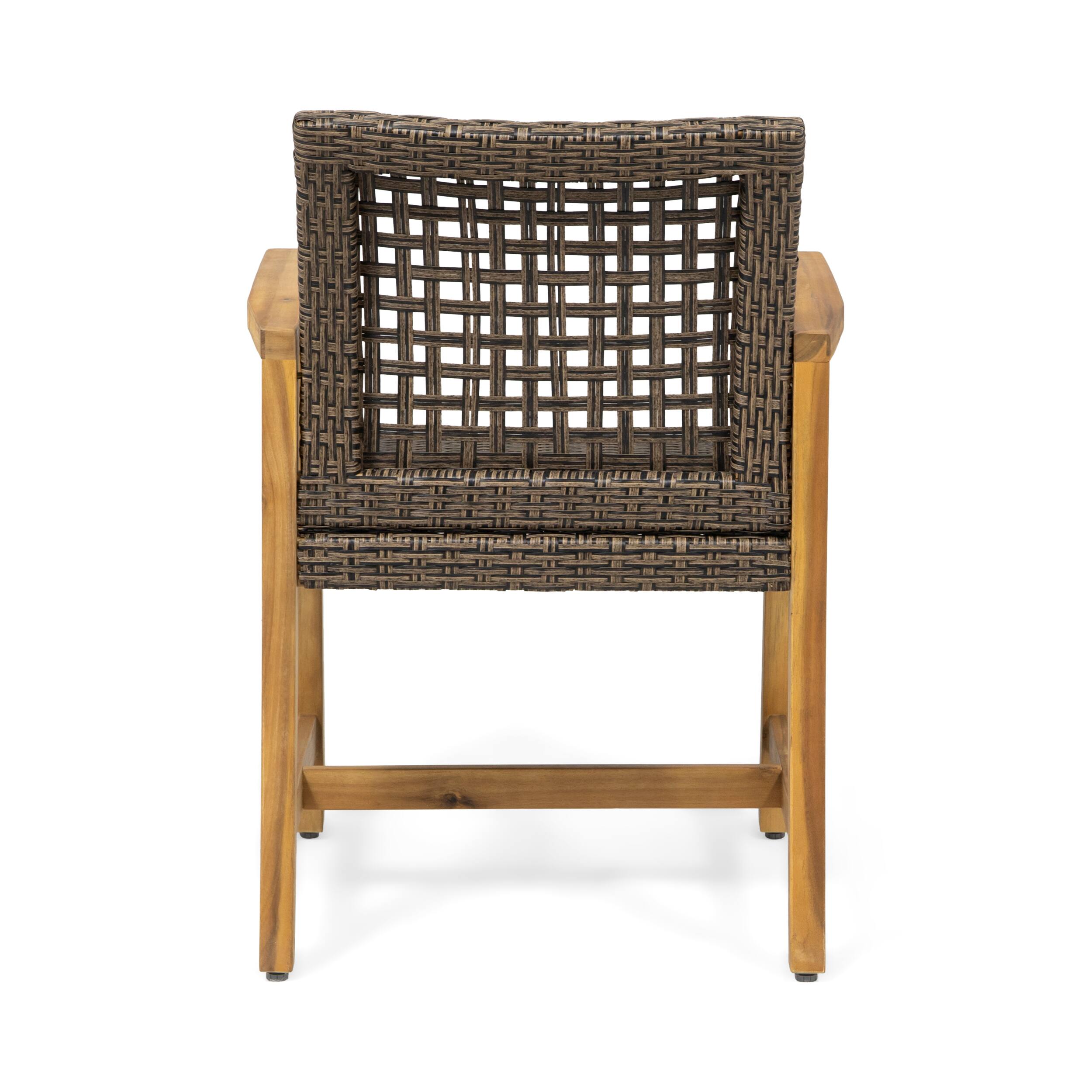 Back. Whisen - Acacia Wood and Wicker Dining Chair Set of 2, Weather-Resistant Seating for Patio, Garden & Balcony - Brown.