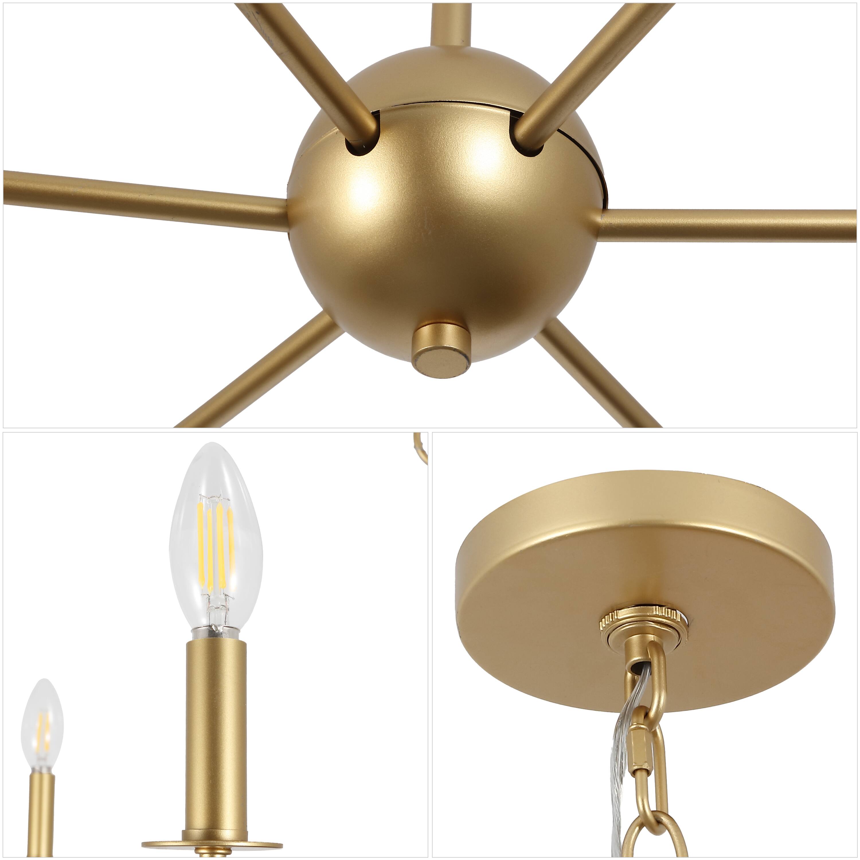 Alt View 4. Jonathan Y - Ainsley 35" 6-Light Grand Traditional Adjustable Swooping Arm Candle-Style Metal LED Chandelier, Gold Painting - Gold Painting.