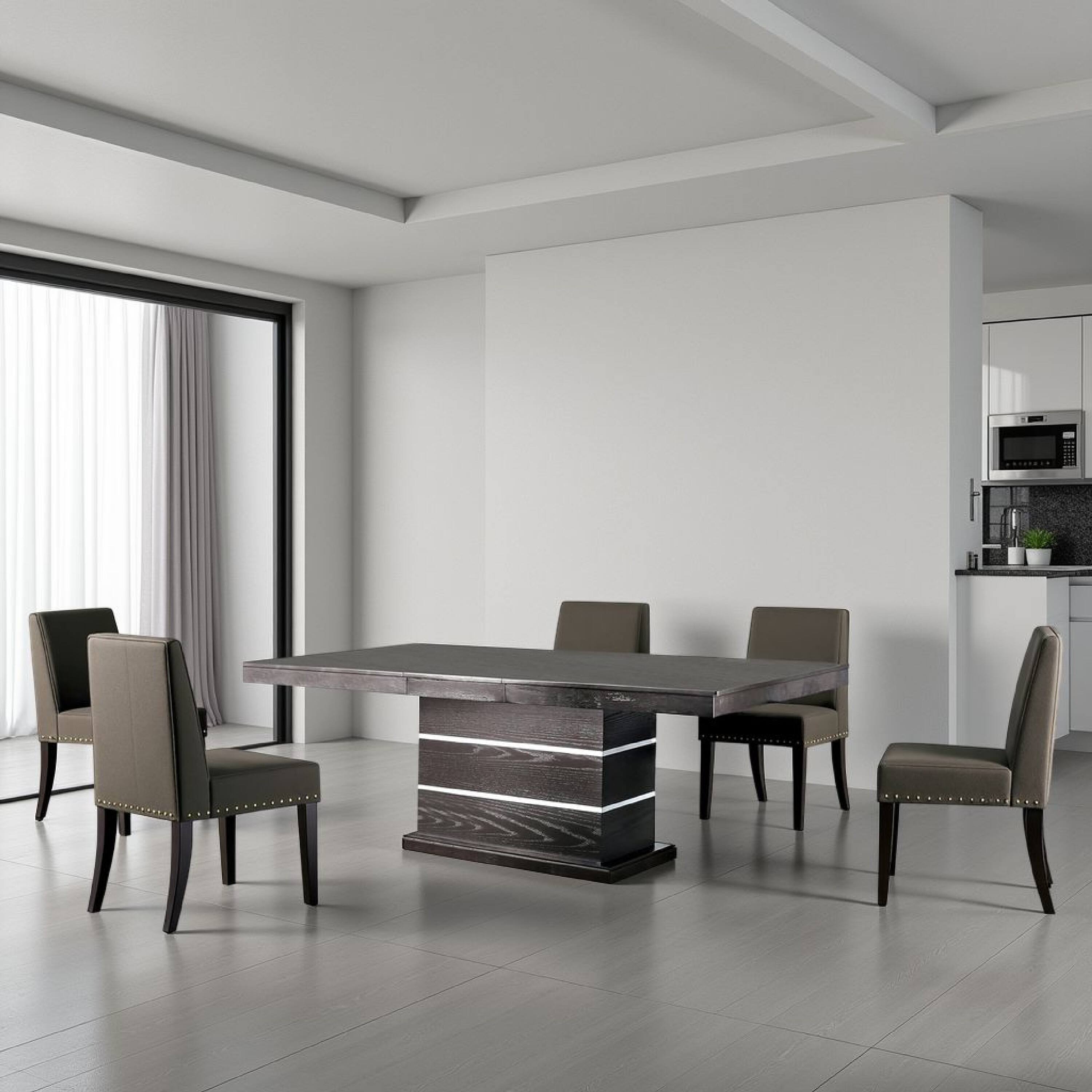 Alt View 5. Manhattan Lane - Keo Dining Table, 66-84 Inch Extendable Top, Chrome Accent Base, Brown - Espresso Brown, Chrome.