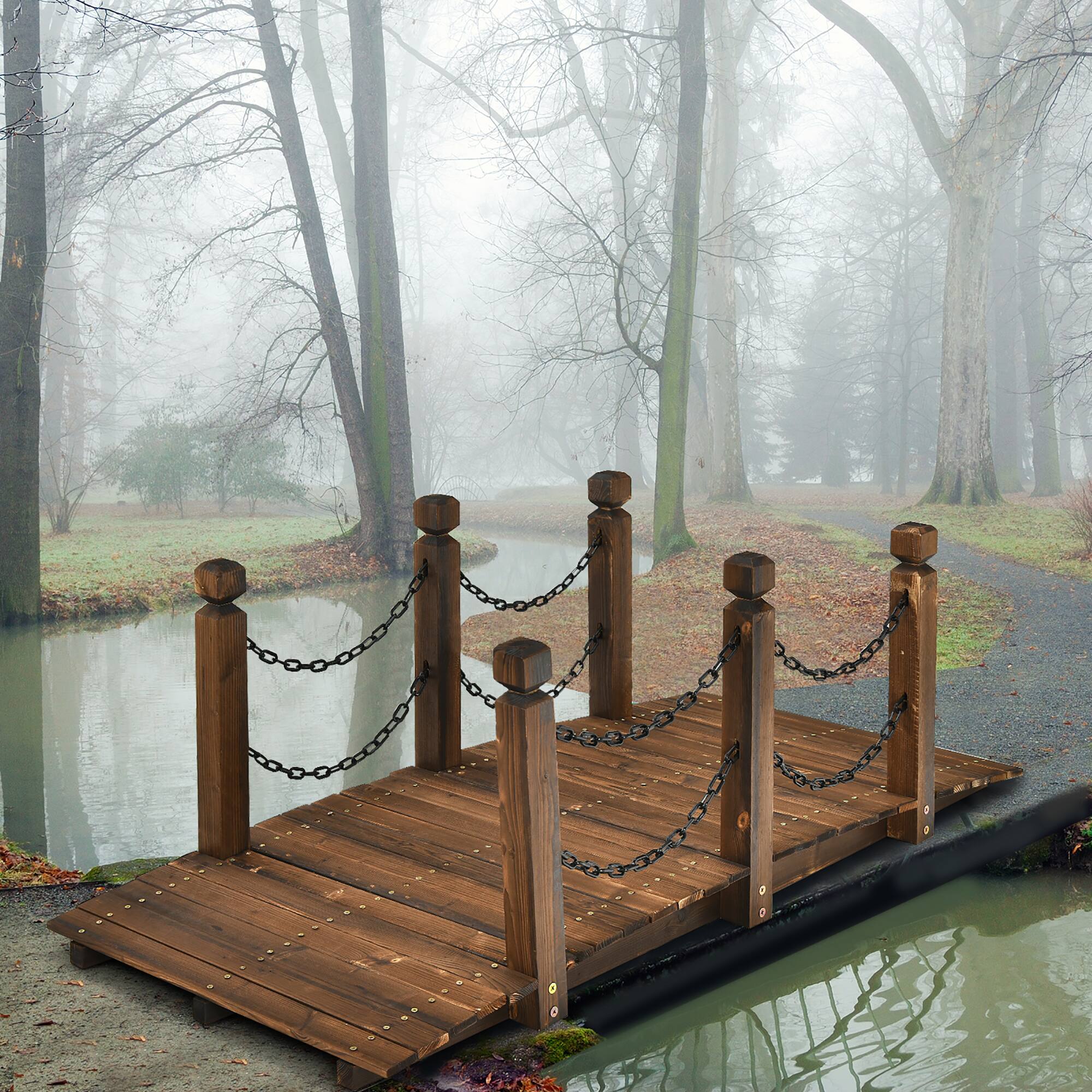 Alt View 4. Gymax - Gymax 5 ft Wooden Garden Bridge Arc Footbridge Stained Finish Walkway w/Rails - Natural.