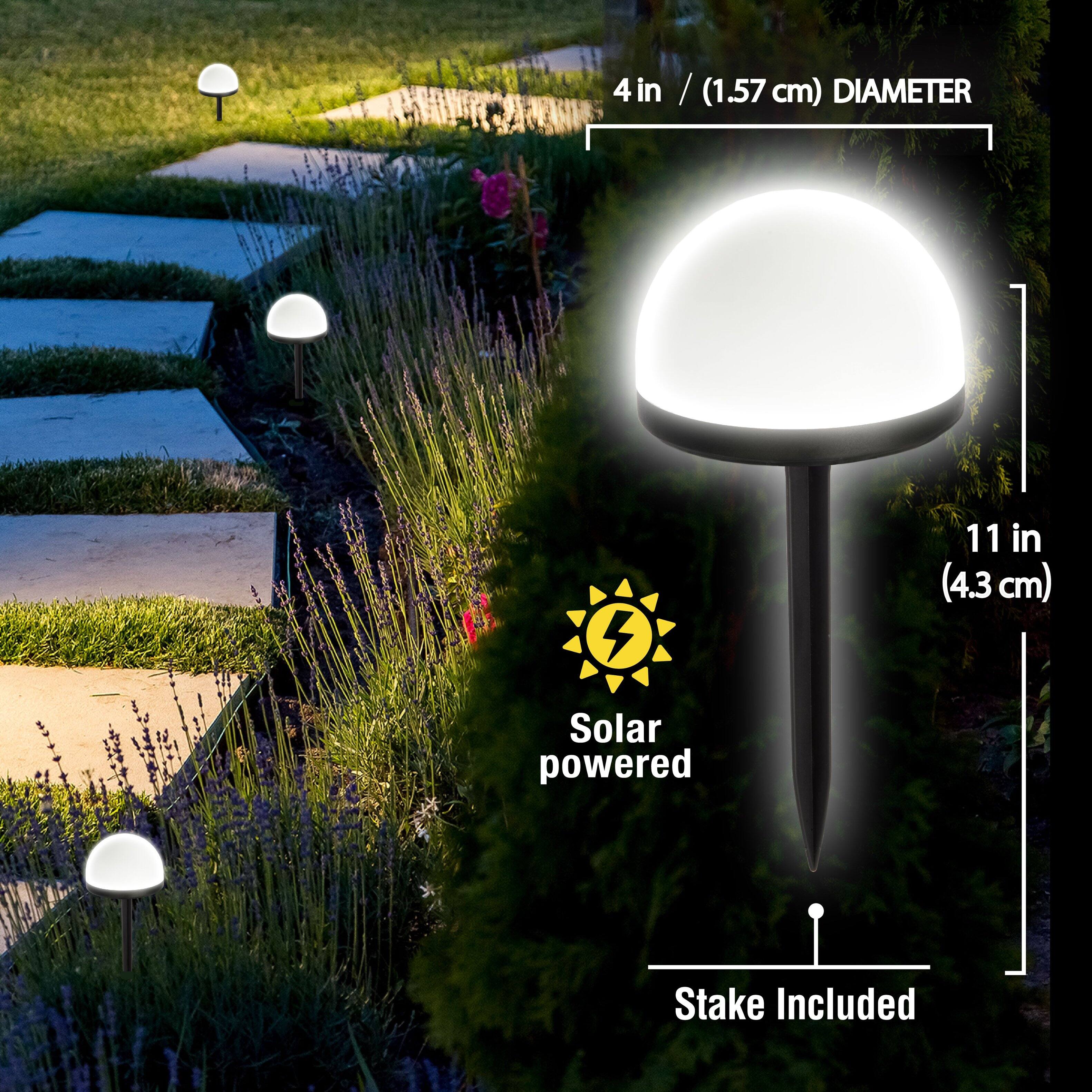 4 in / (1.57 cm) DIAMETER  
11 in (4.3 cm)  
Solar powered  
Stake Included