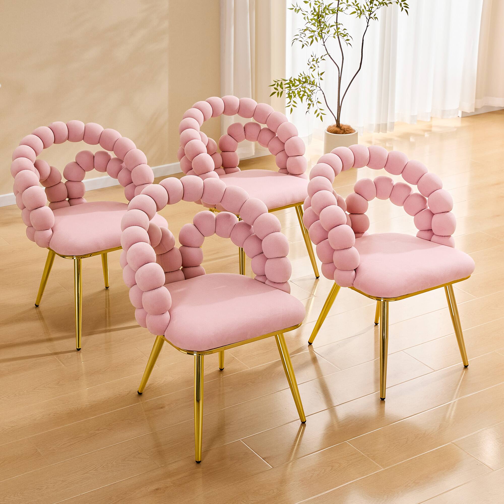Alt View 1. Loheer - Loheer Velvet Dining Chair Set of 2, Pink Bubble Back Accent Chair with Gold Metal Legs, 1.92 ft Wide Vanity Chair - Gold,Pink.
