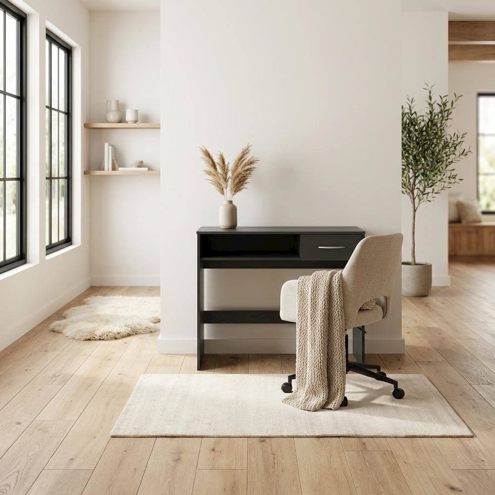 Left. BisonOffice - Computer Study Desk with Drawer in Modern Style for Home Office - Black.