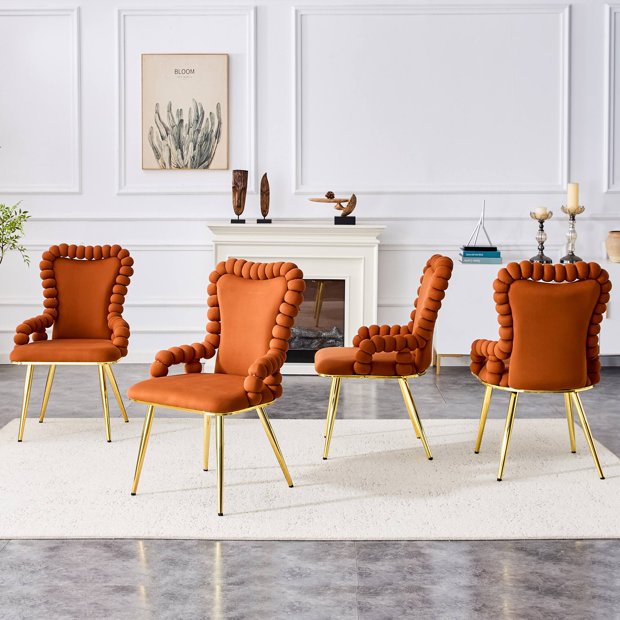 Alt View 2. Loheer - Loheer Dining Chairs Set of 2 Brown Velvet Bubble Arm Chairs for Dining Room Kitchen, Gold Legs, 1.83 ft - Brown,Gold.