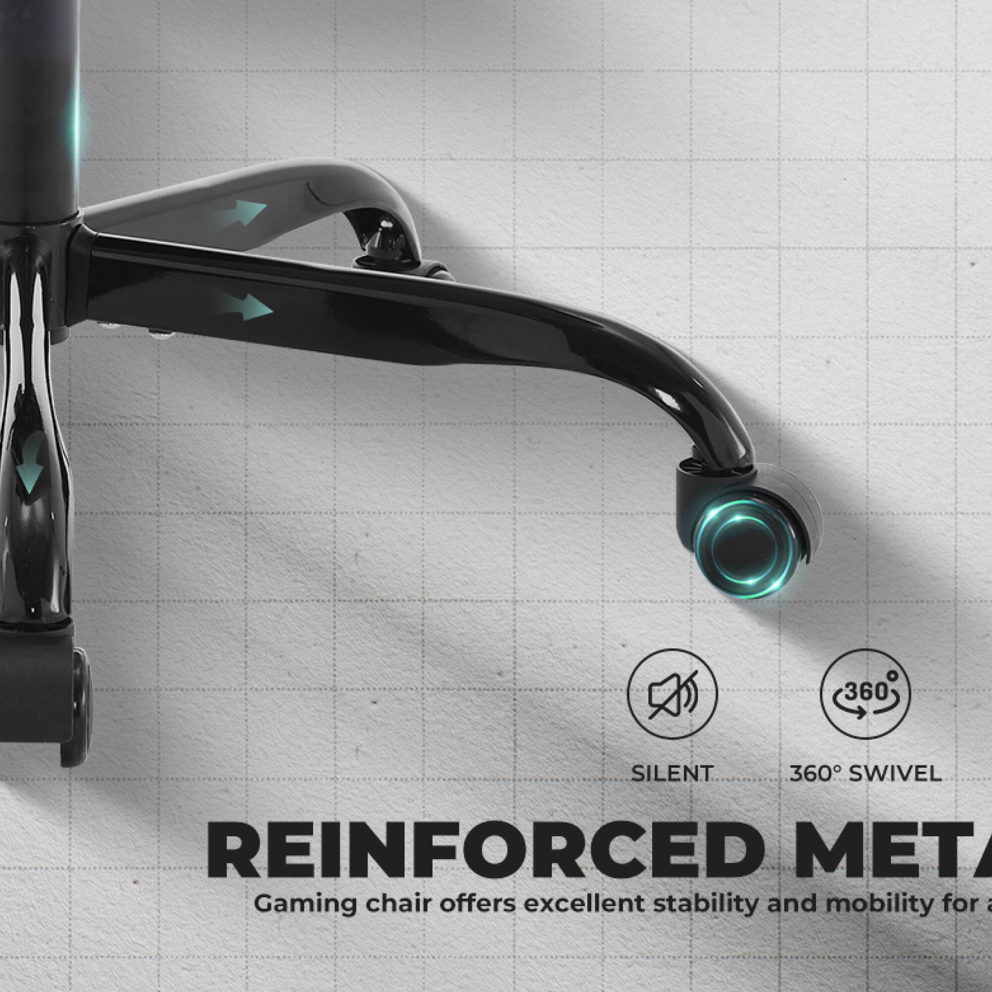 360° Silent 360° Swivel Reinforced Metal Gaming Chair offers excellent stability and mobility.
