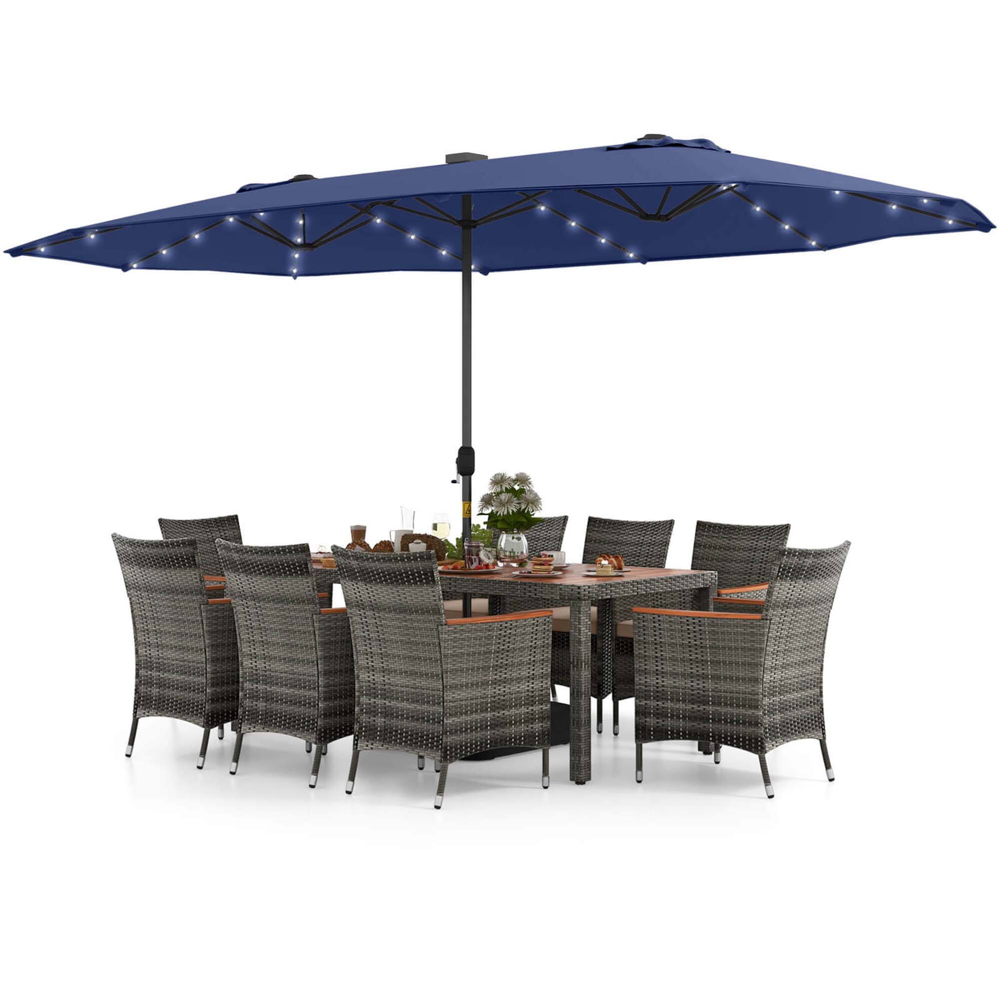 Alt View 1. Costway - 11 PCS Patio Dining Set with 15 ft Double-Sided Patio Umbrella 8 Armchairs - Mix Gray,Beige,Blue.