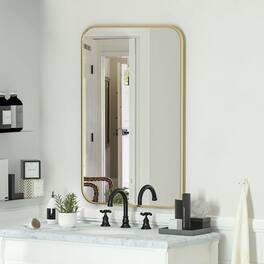 HOMLUX - Rounded Rectangle Wall Mirror Gold Aluminum Frame Wall Mounted Modern Decor for Bathroom Bedroom Entryway