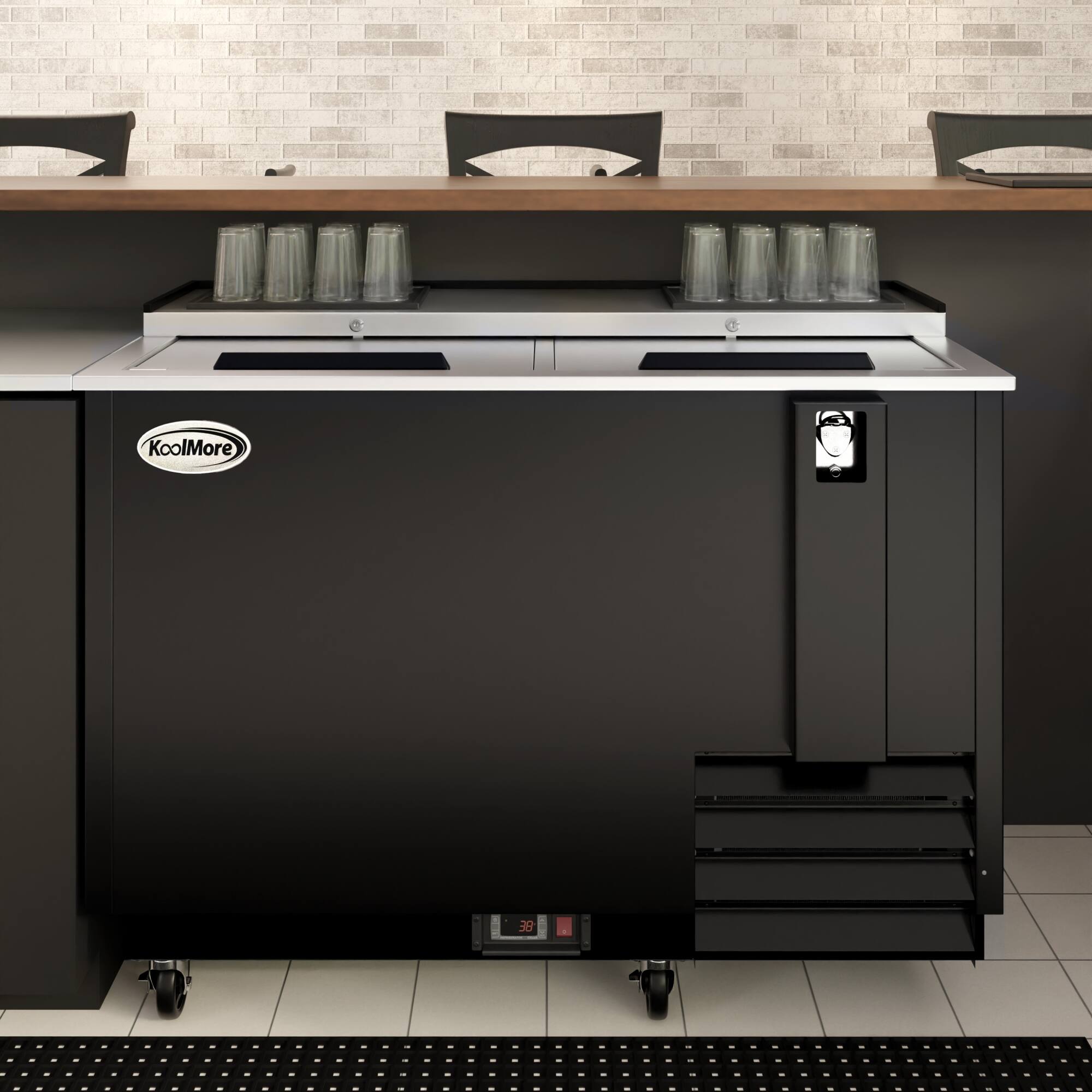 Back. Koolmore - 50 in. Commercial Bottle Cooler in Black with Built-In Opener, ETL Listed, 14 cu. ft. (KM-BOC50-BK) - Black painted steel.