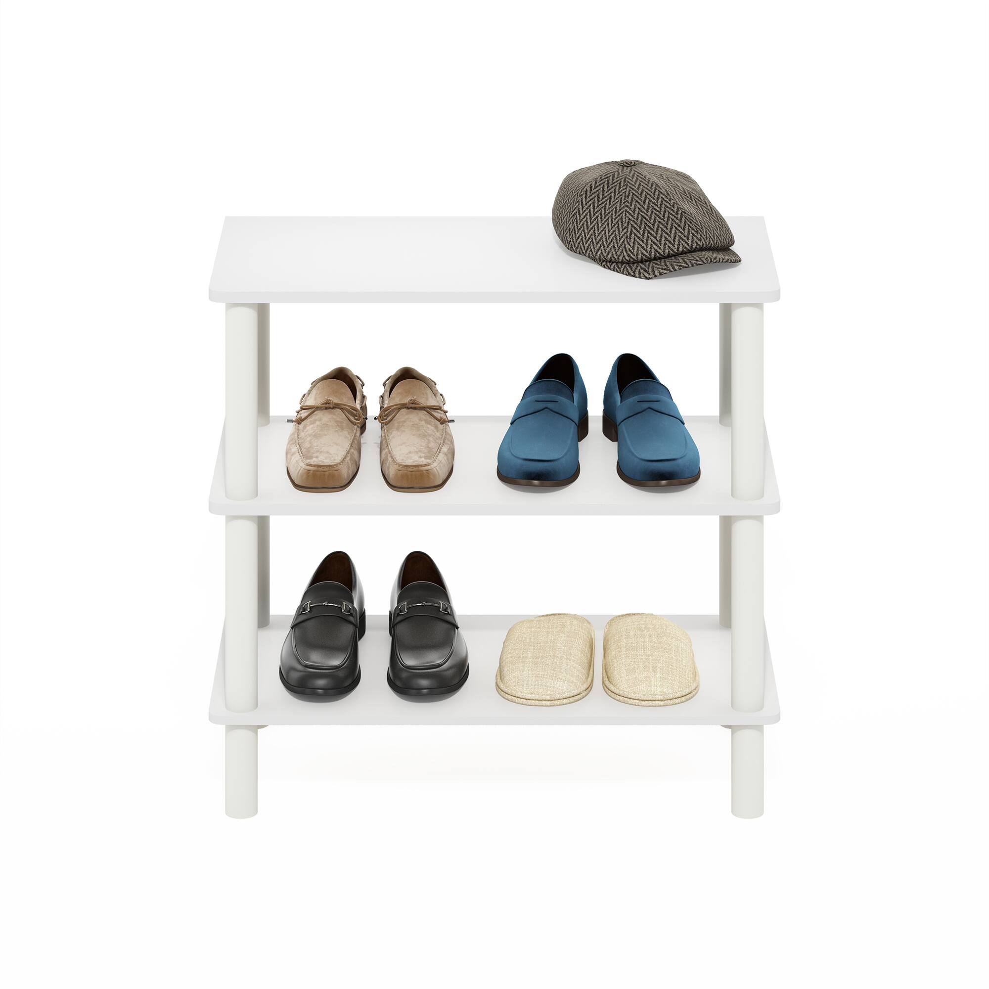 Alt View 4. Furinno - Turn-N-Tube 26-Inch 3-Tier Freestanding Shoe Rack Storage Organizer - White/White.