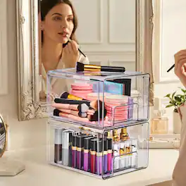 Sorbus - Large Stackable Storage Drawers – 2-Pack Plastic Organizer Bins with Handles – Pull-Out Stackable Drawers - Clear