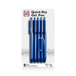 TRU RED - Retractable Quick Dry Gel Pens, Medium Point, 0.7mm, 5/Pack - Blue