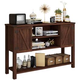 Gymax - Buffet Sideboard Storage Cupboard Console Table w/ Open Shelf & Side Cabinets - Brown