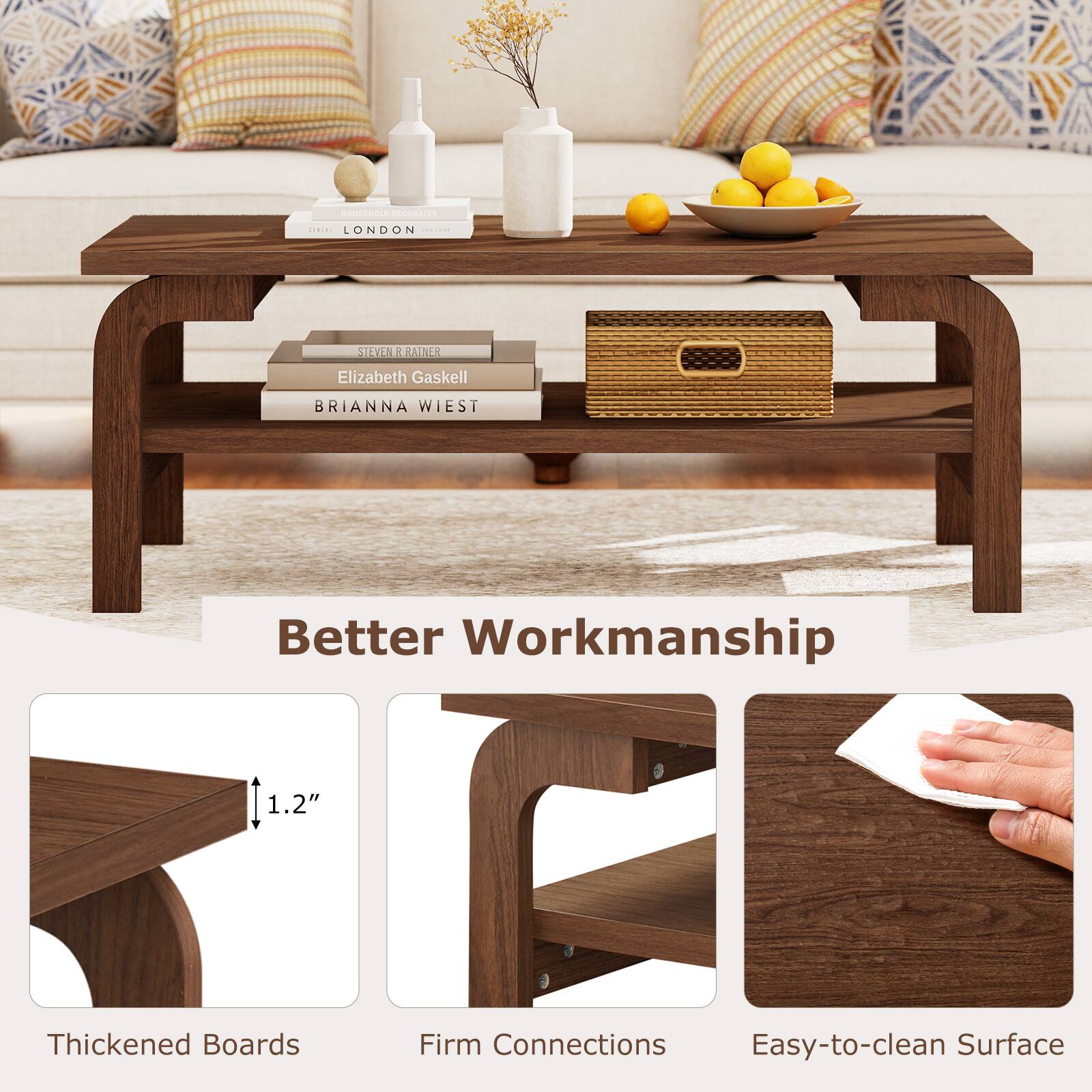 RSERIL COATES INE LONDON  
SIEVER d RAED  
Elizabeth Gaskell  
BRIANNA WIEST  

Better Workmanship  
1.2" Thickened Boards  
Firm Connections  
Easy-to-clean Surface