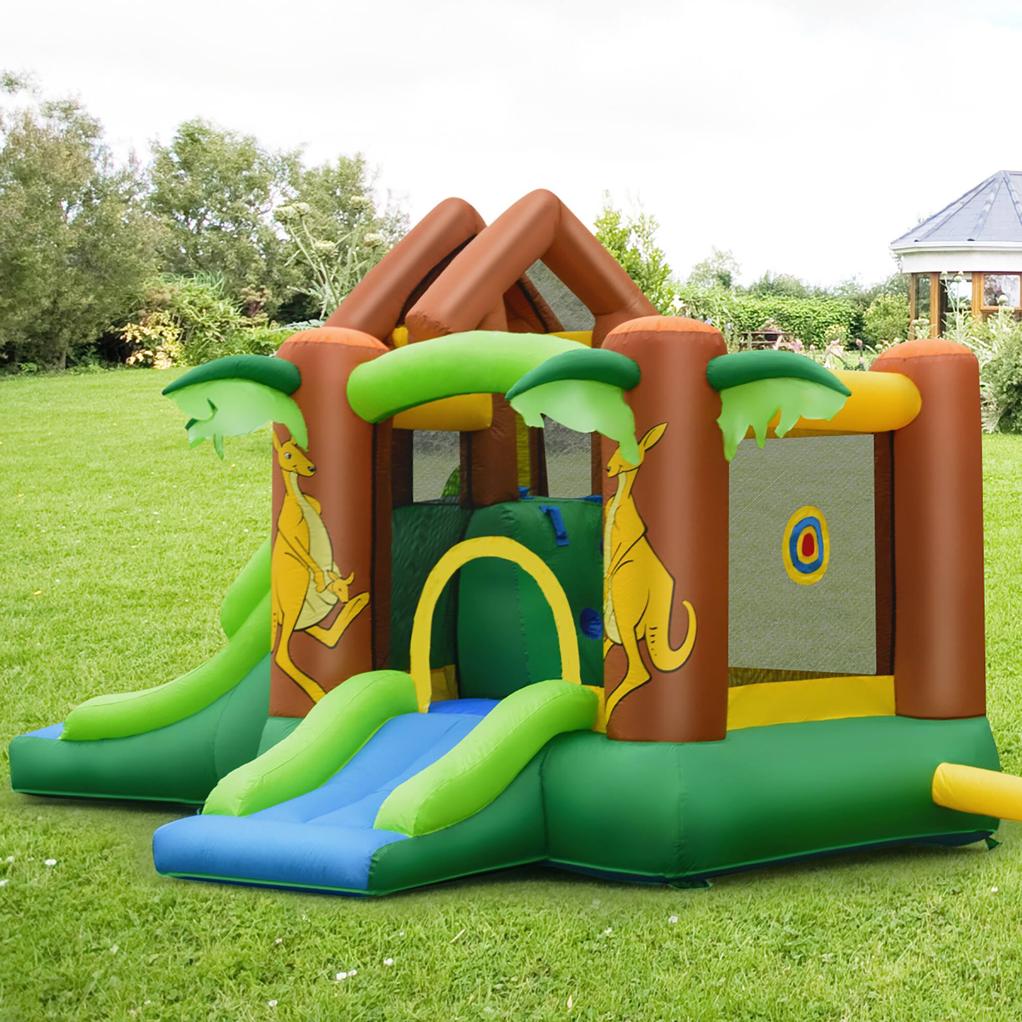 Alt View 4. Costway - Costway Kids Inflatable Jungle Bounce House  Dual Slide Jumping Castle Bouncer - Multicolor.