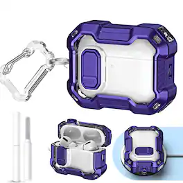 Dteck - for AirPods Pro 3 Case Cover with Carabiner & Cleaning Kit, Safety Lock Design, Compatible with Wireless Charging - Purple