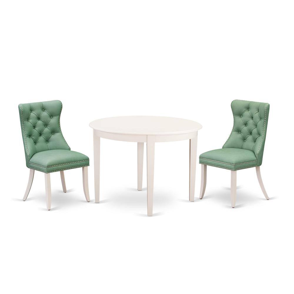 Back. East West Furniture - 3 Piece Modern Dining Table Set Contains a Round Kitchen Table - White.