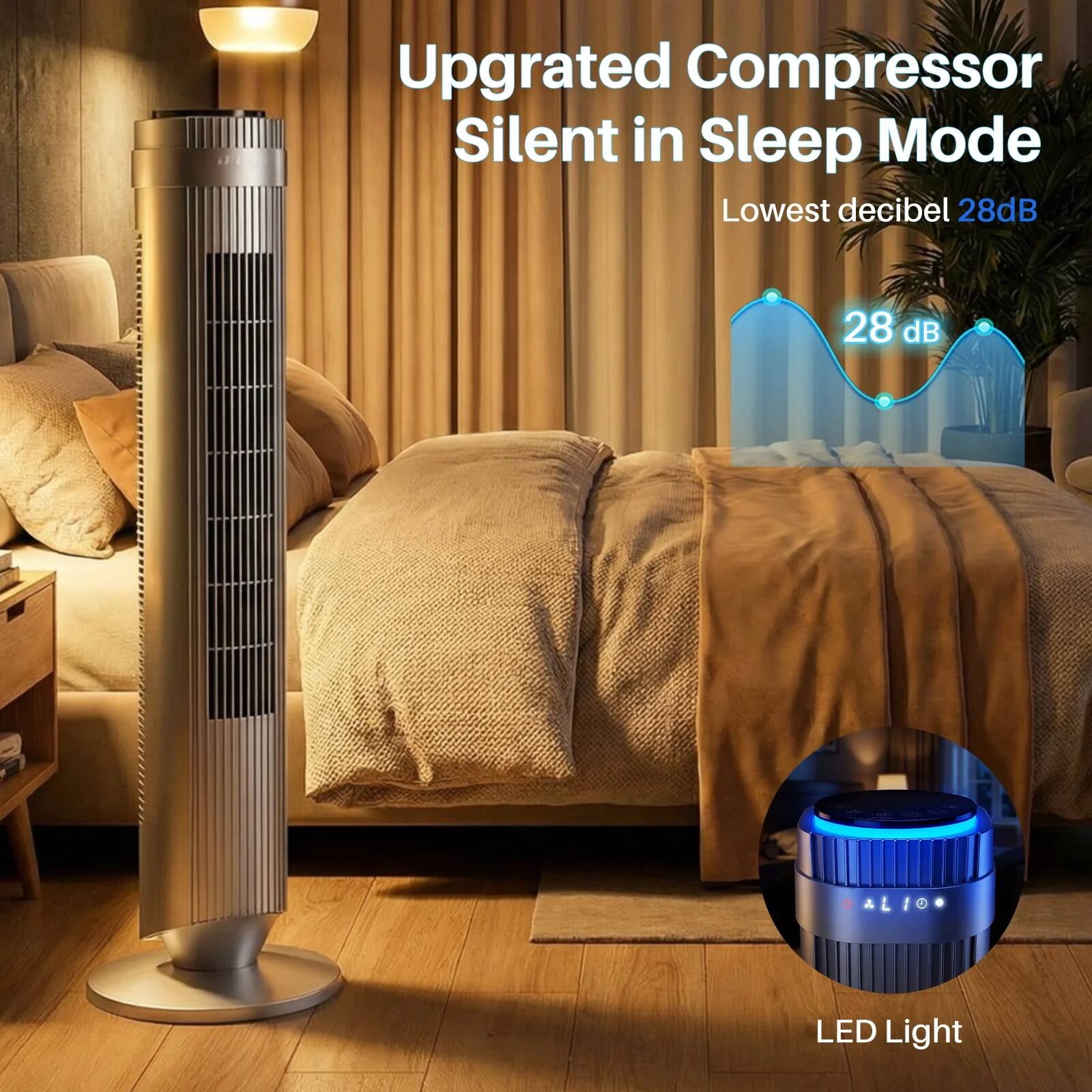 Upgraded Compressor Silent in Sleep Mode  
Lowest decibel 28dB  
28 dB  
LED Light
