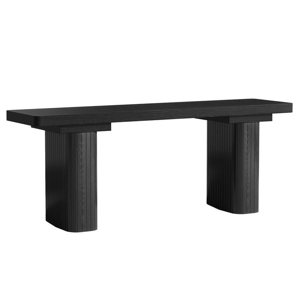 Back. Kadyn - 47-Inch Modern Entryway Bench, Black Wooden Shoe Bench with Thickened Legs - Black.