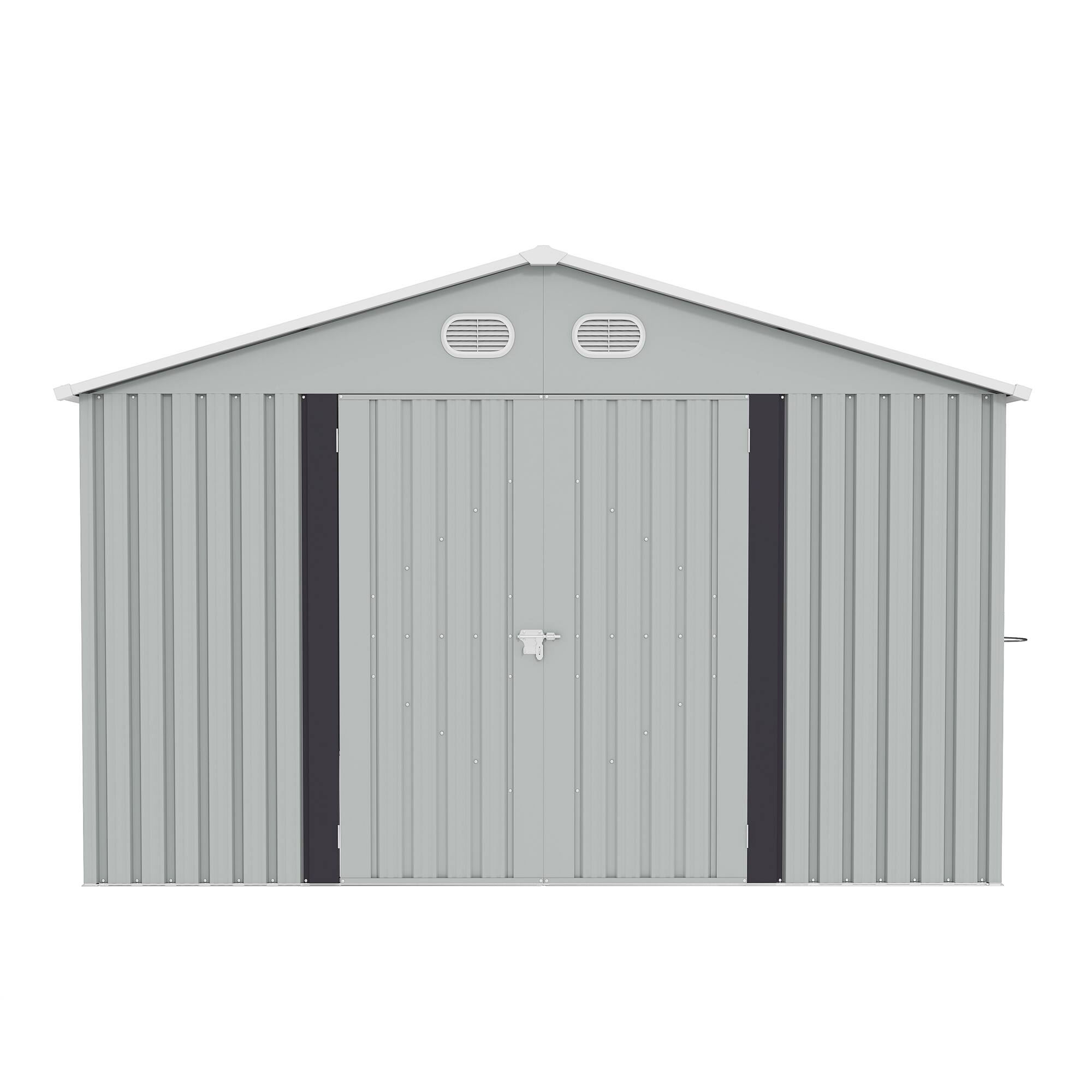 Alt View 10. Loheer - Loheer 10x12 Metal Storage Shed White Outdoor Garden Tool Shed with Lockable Doors and Sloped Roof for Backyard.