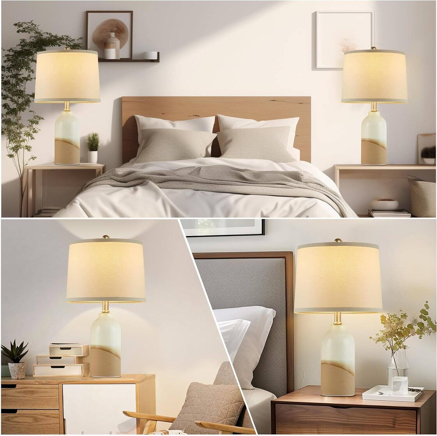 Back. Dazzed Corner - Ceramic Desk Lamps Set of 2, Nightstand Lamps for Bedroom - Tan.