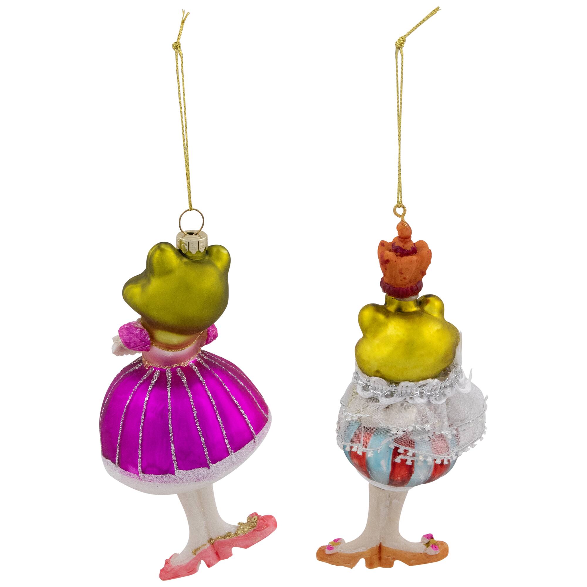 Alt View 4. Northlight - Royal Ballerina Frogs Glass Christmas Ornaments  - 6" - Multicolor - Set of 2 - Multi.