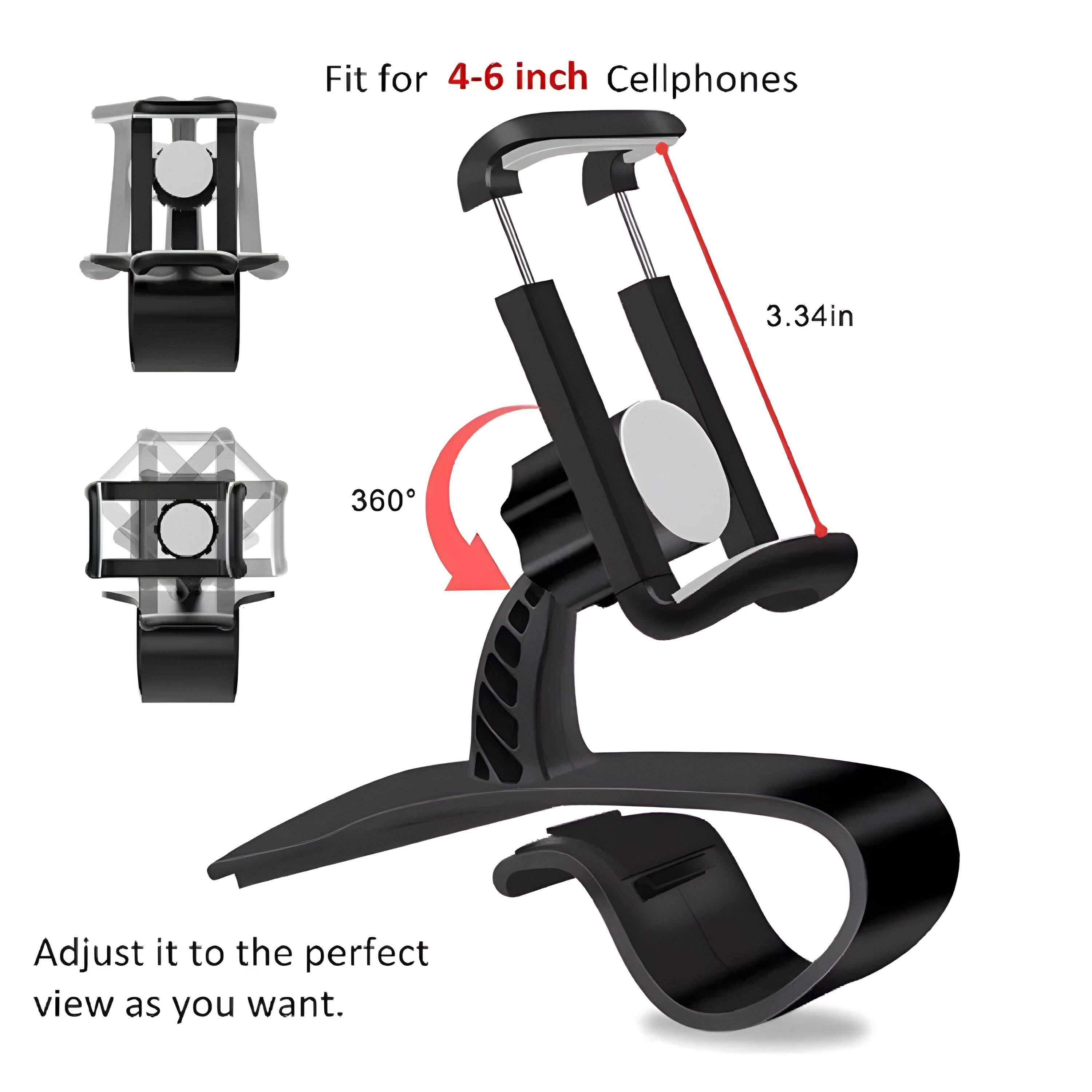 Fit for 4-6 inch Cellphones, 3.34in, 360°, Adjust it to the perfect view as you want.
