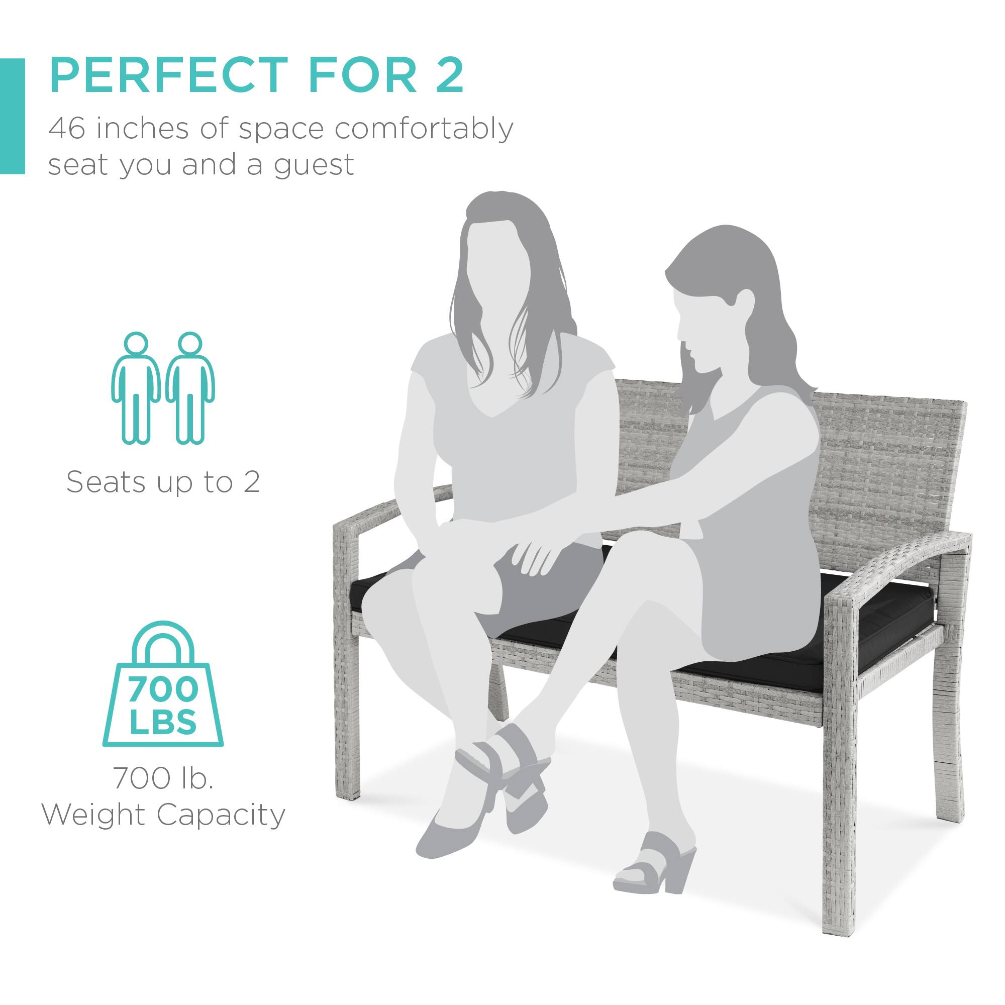 PERFECT FOR 2

46 inches of space comfortably seat you and a guest

Seats up to 2

700 LBS

700 lb. Weight Capacity