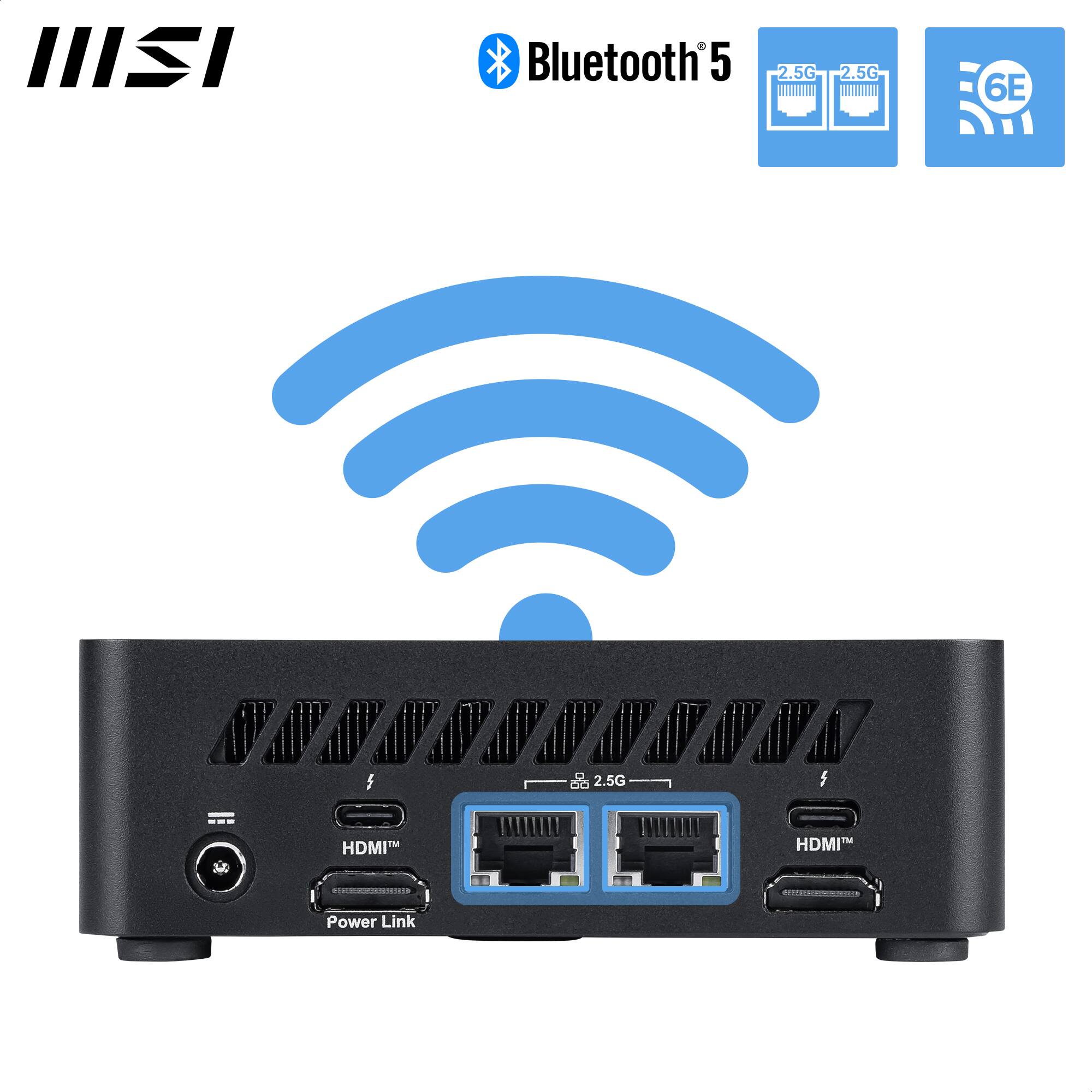 The text on the image reads "Bluetooth 5.0 2.5G 2.5G 6E SMNSSSNNSSSN  f  00 2.5G HDMI HDMI Power Link."