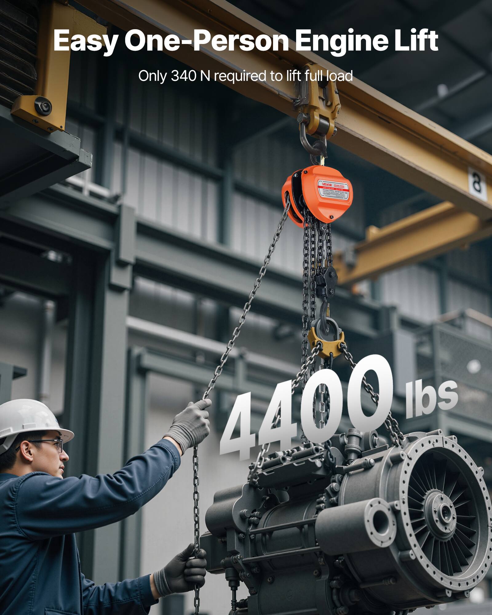 Easy One-Person Engine Lift  
Only 340 N required to lift full load  
4400 lbs