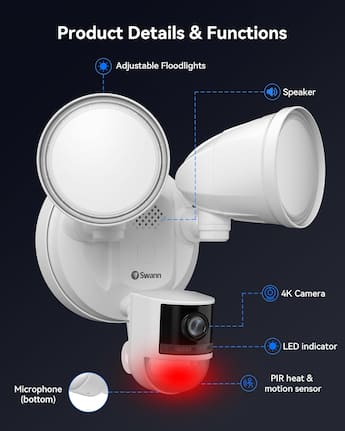 Swann Wi Fi 4K Security Surveillance FloodLight Camera, Night Swann Wi Fi 4K Security Surveillance FloodLight Camera, Night
