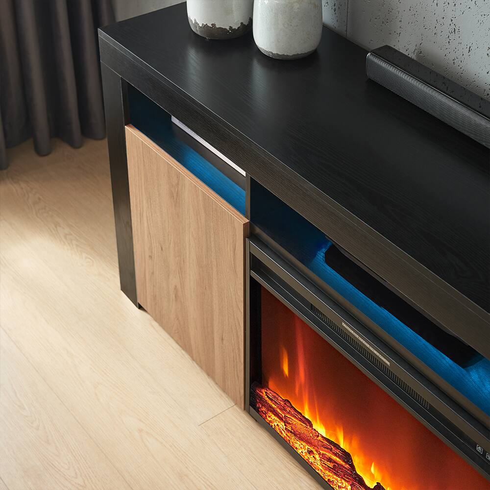 Left. Living Essentials Corp - Lenexa TV Console Black/Walnut with Firebox - Black/Walnut.