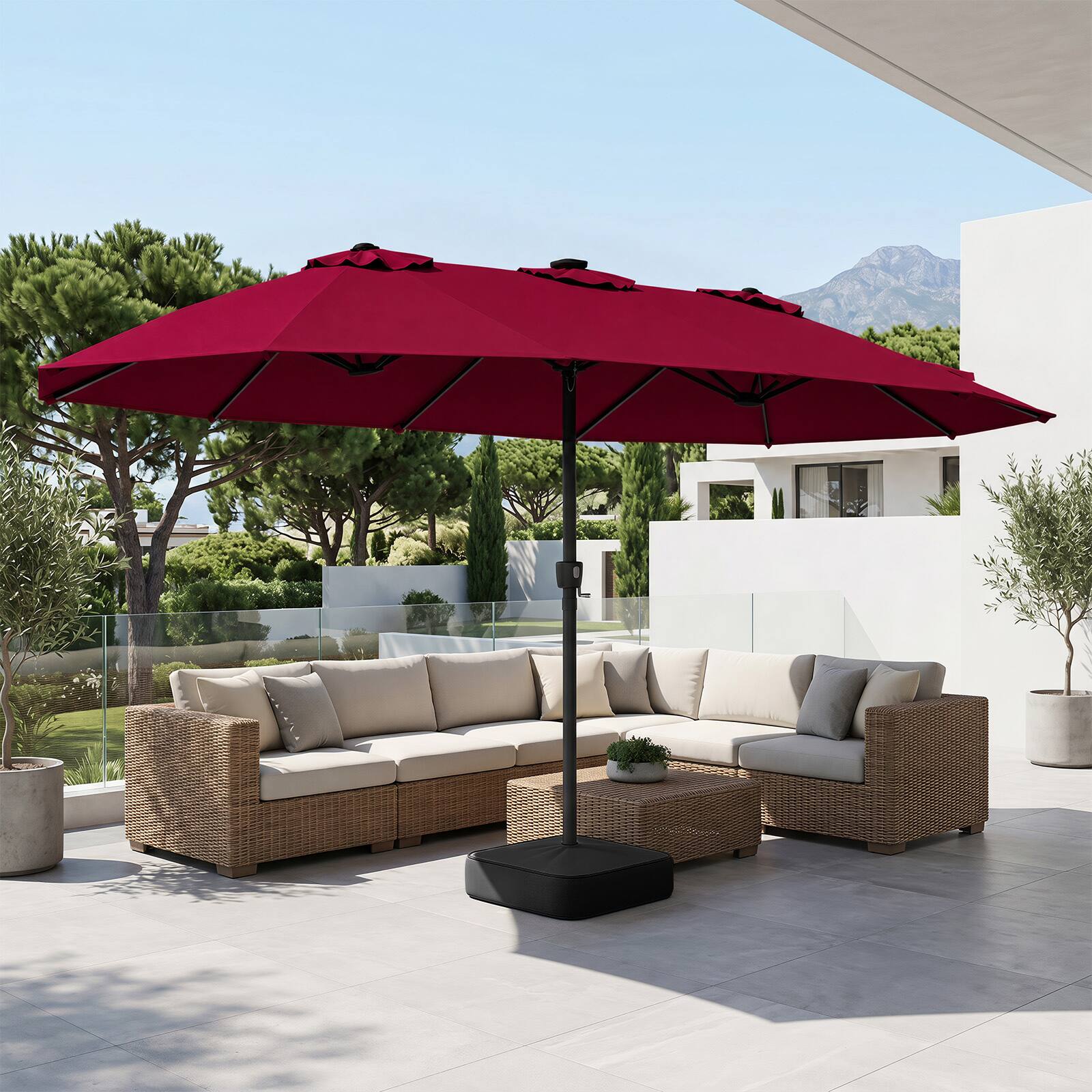 Alt View 1. Costway - Costway 15.5 FT Extra-Large Patio Umbrella with Base Included, 12 Ribs, 12 Light Modes - Red.