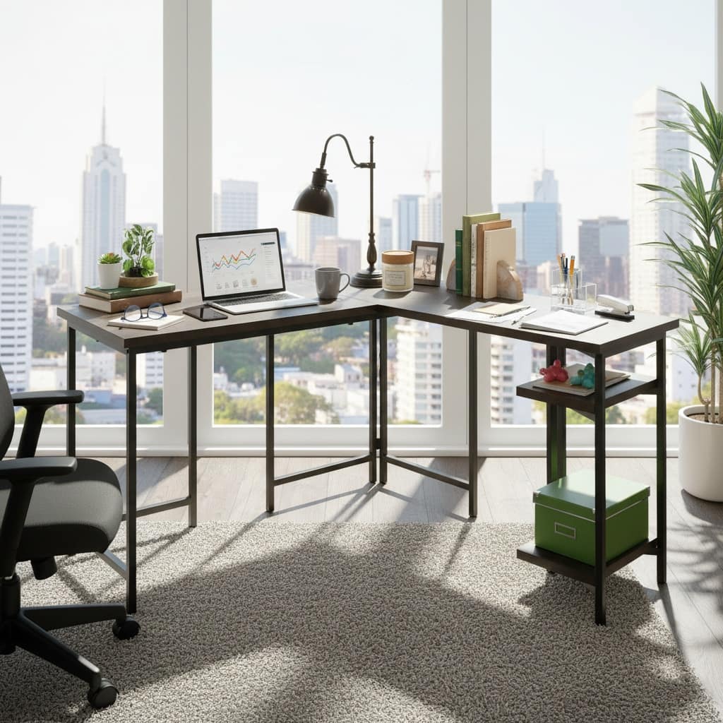 Forest'nSky Rustic L Shaped Desk, Corner Computer Table with Large