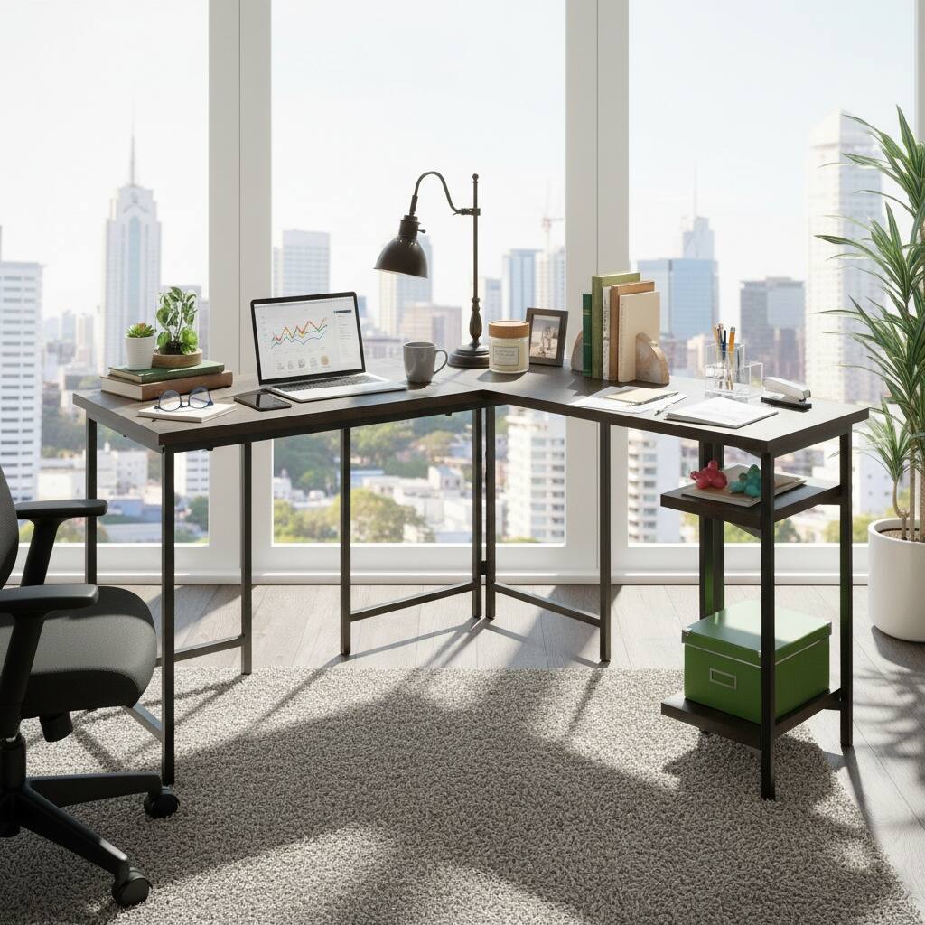 Alt View 6. Forest'nSky - Rustic L-Shaped Desk, Brown Corner Computer Table with Large Workspace for Home Office, Farmhouse Style - Brown.
